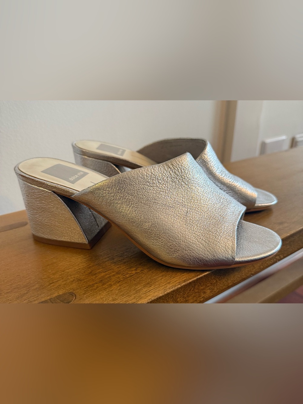 Dolce Vita Metallic Silver Open-Toe Block Heel Mules Sz 6
